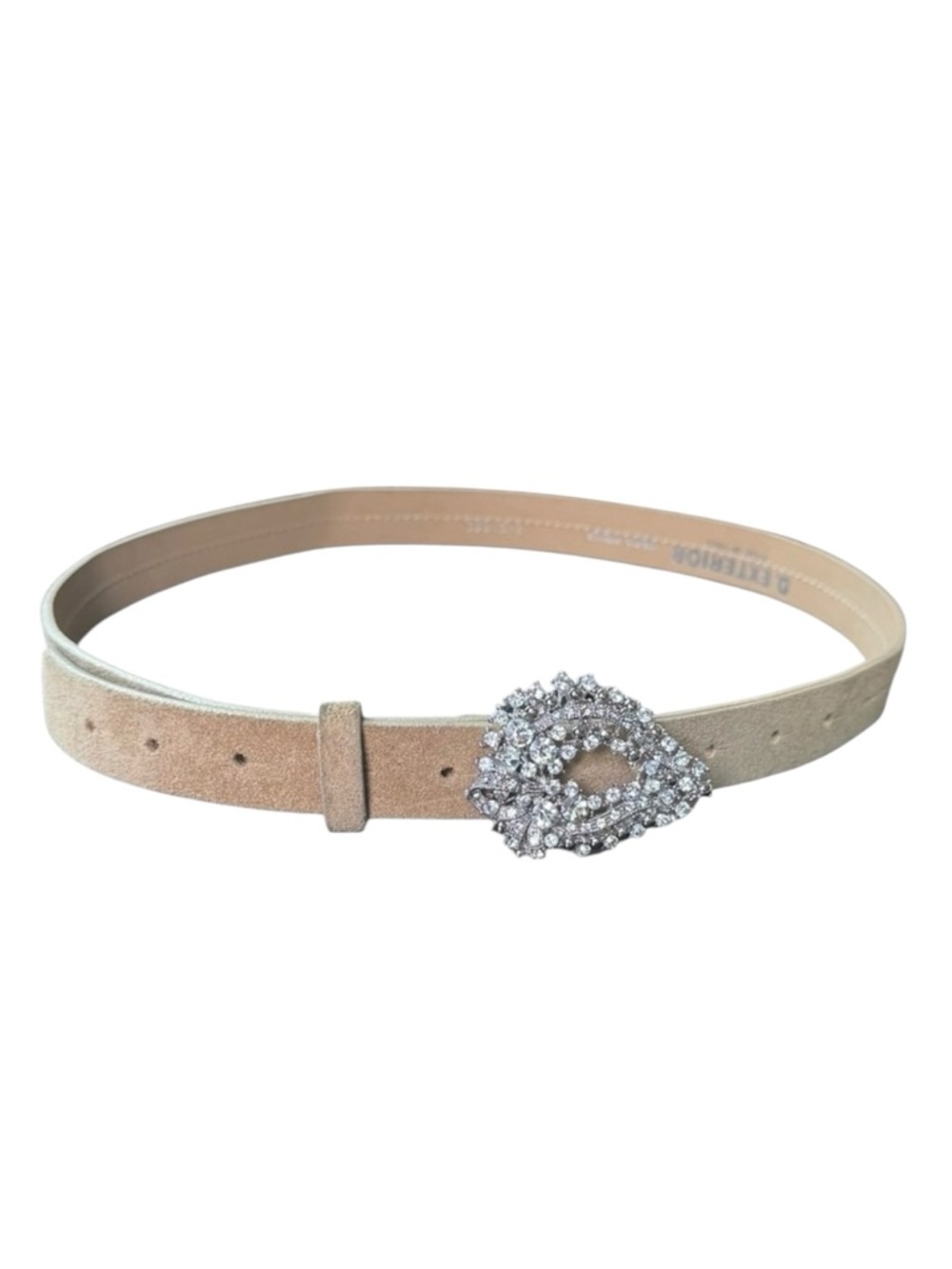 D. Exterior Chic Genuine Leather Beige Belt with Sparkling Crystal Accent